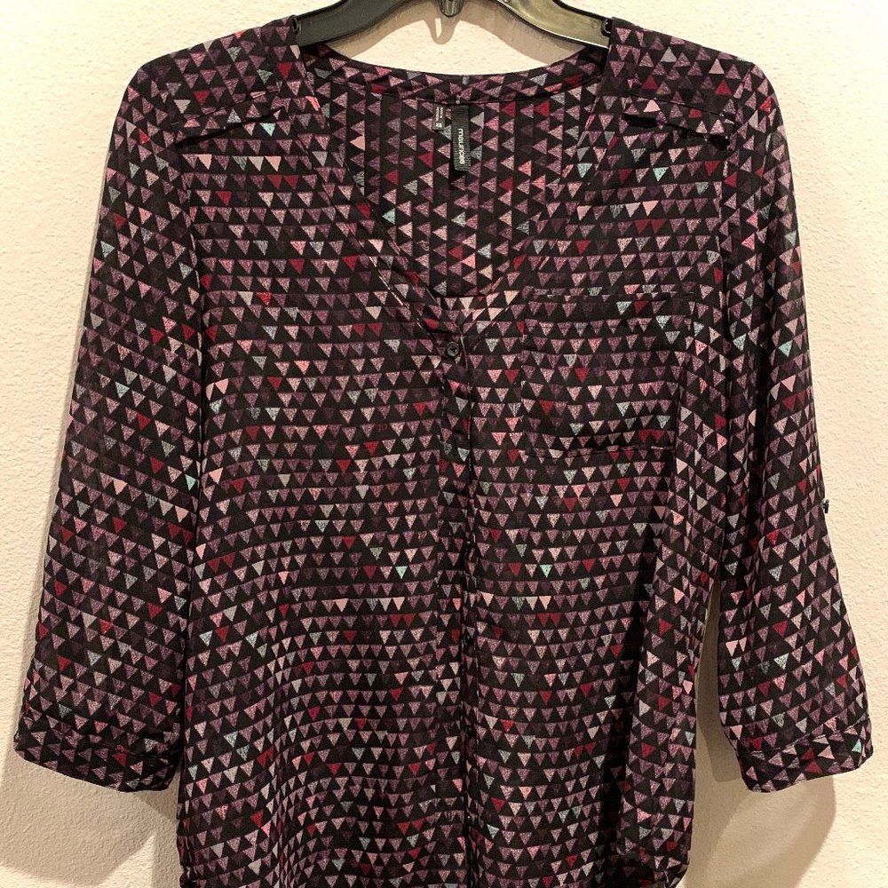 Black and Purple, Sheer, Triangle-Pattern Shirt